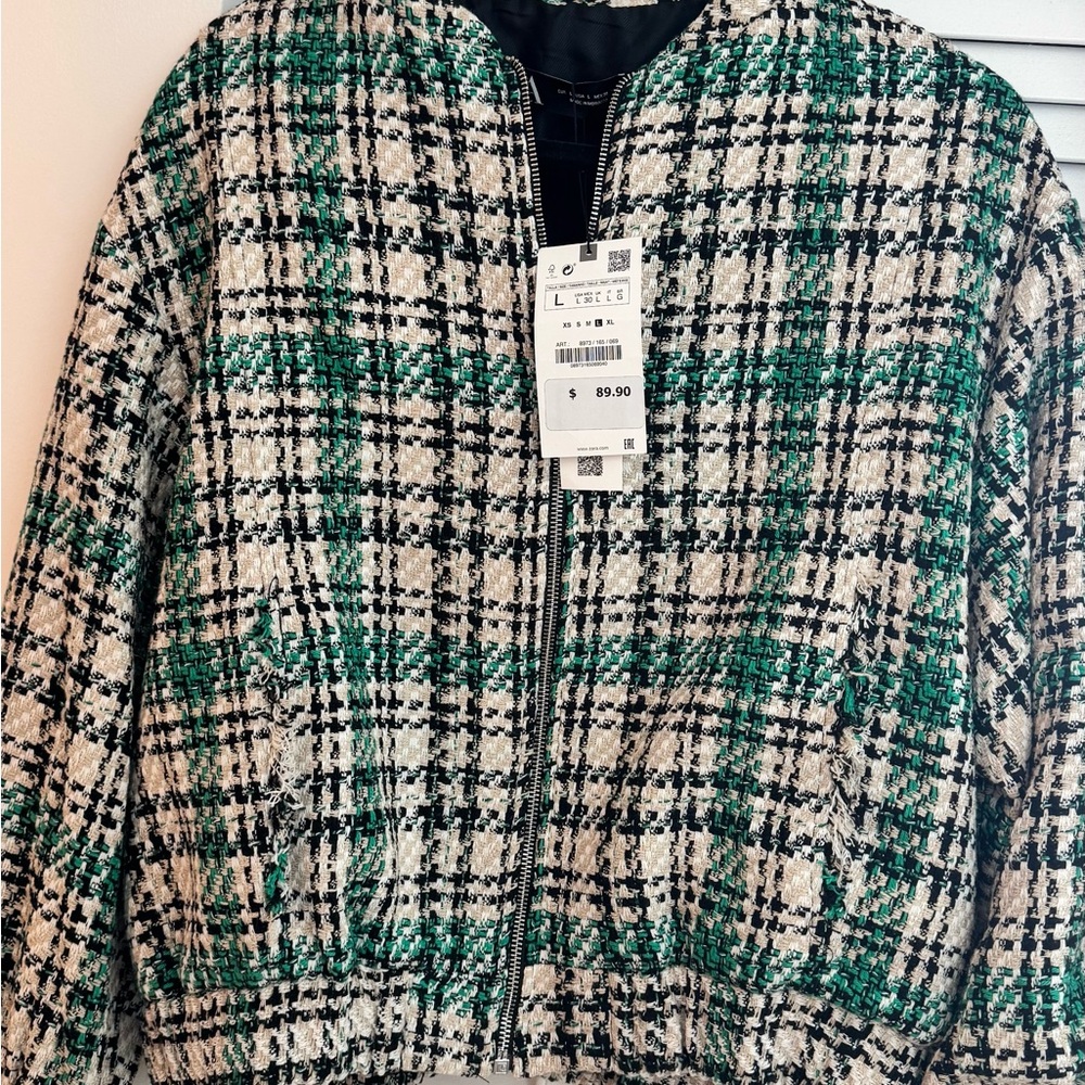 Zara Green and Black Tweed Jacket